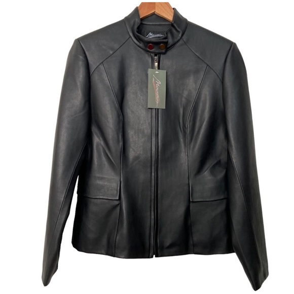 Mouvance vegan leather moto jacket black contemporary zip closure size 42 or L - Picture 6 of 15
